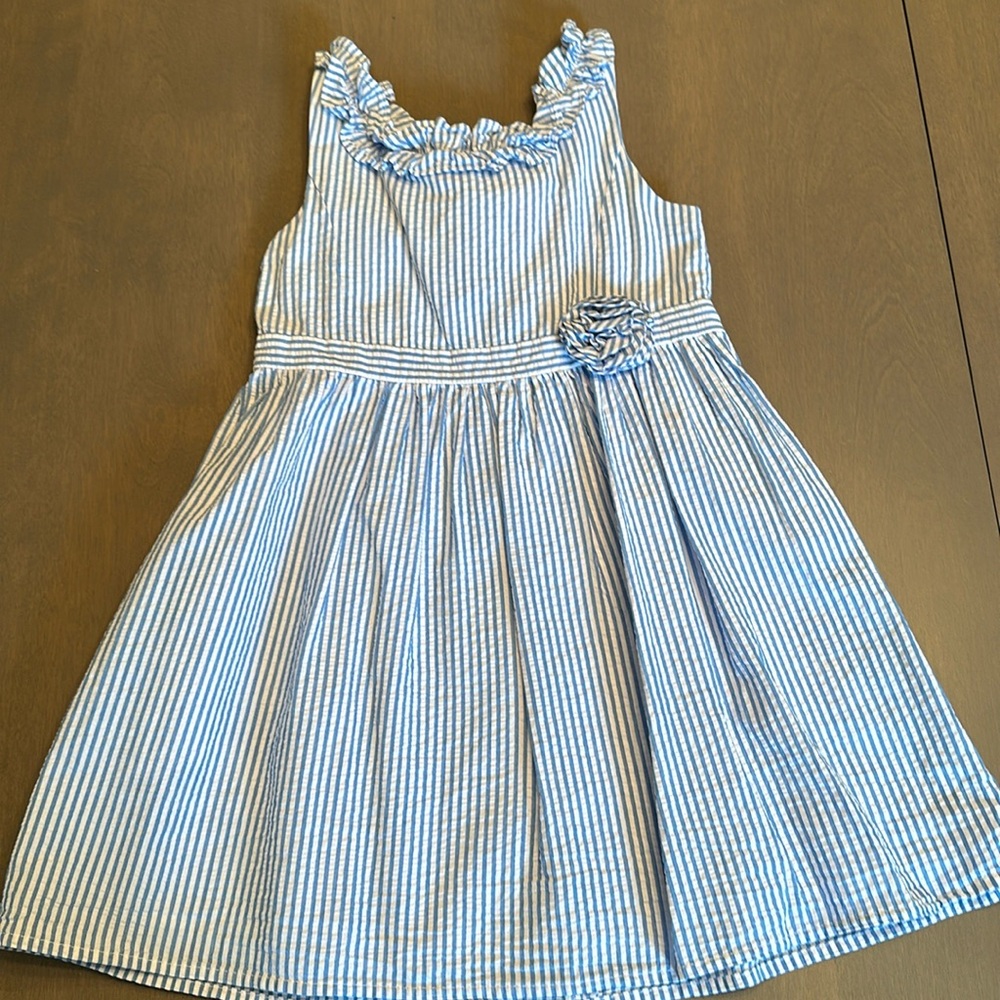 Lilly Pulitzer Girls Georgina Dress Coastal Blue Seersucker With Pockets Size 6